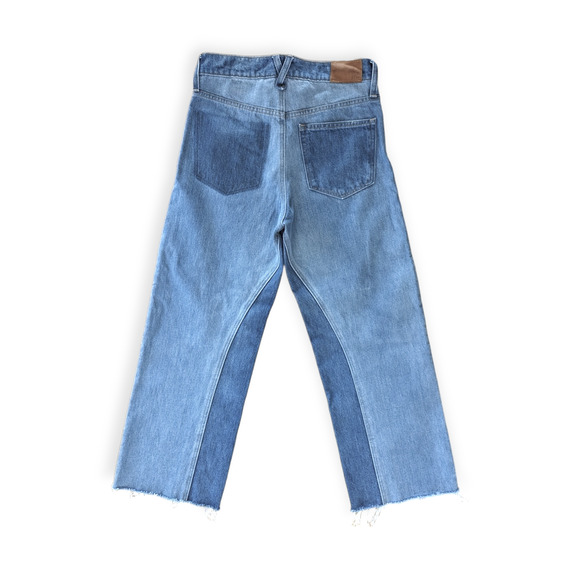 J. Crew Denim - J. Crew slim wide leg high rise two tone patchwork jeans with raw hem